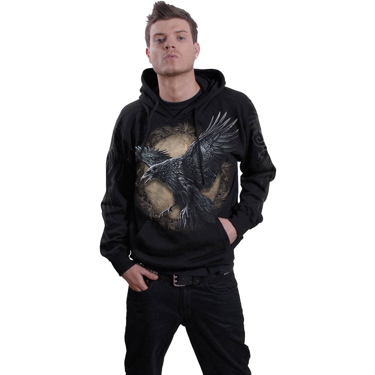 Kultiger Spiral Hoodie "Raven Wise" Wikinger Herren
