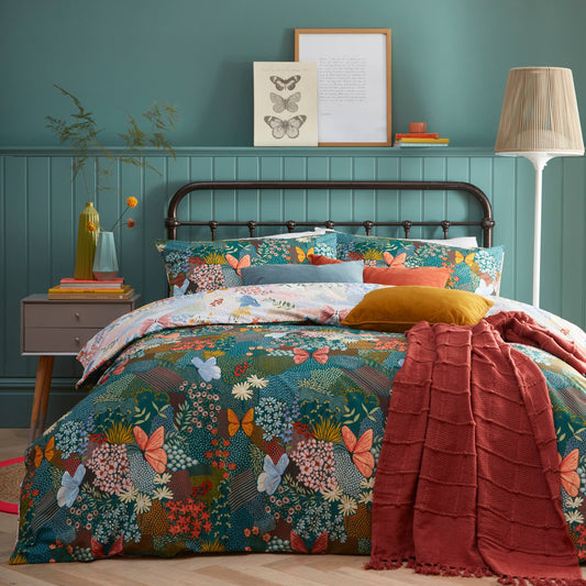 Forage Floral Bettbezug-Set in Teal