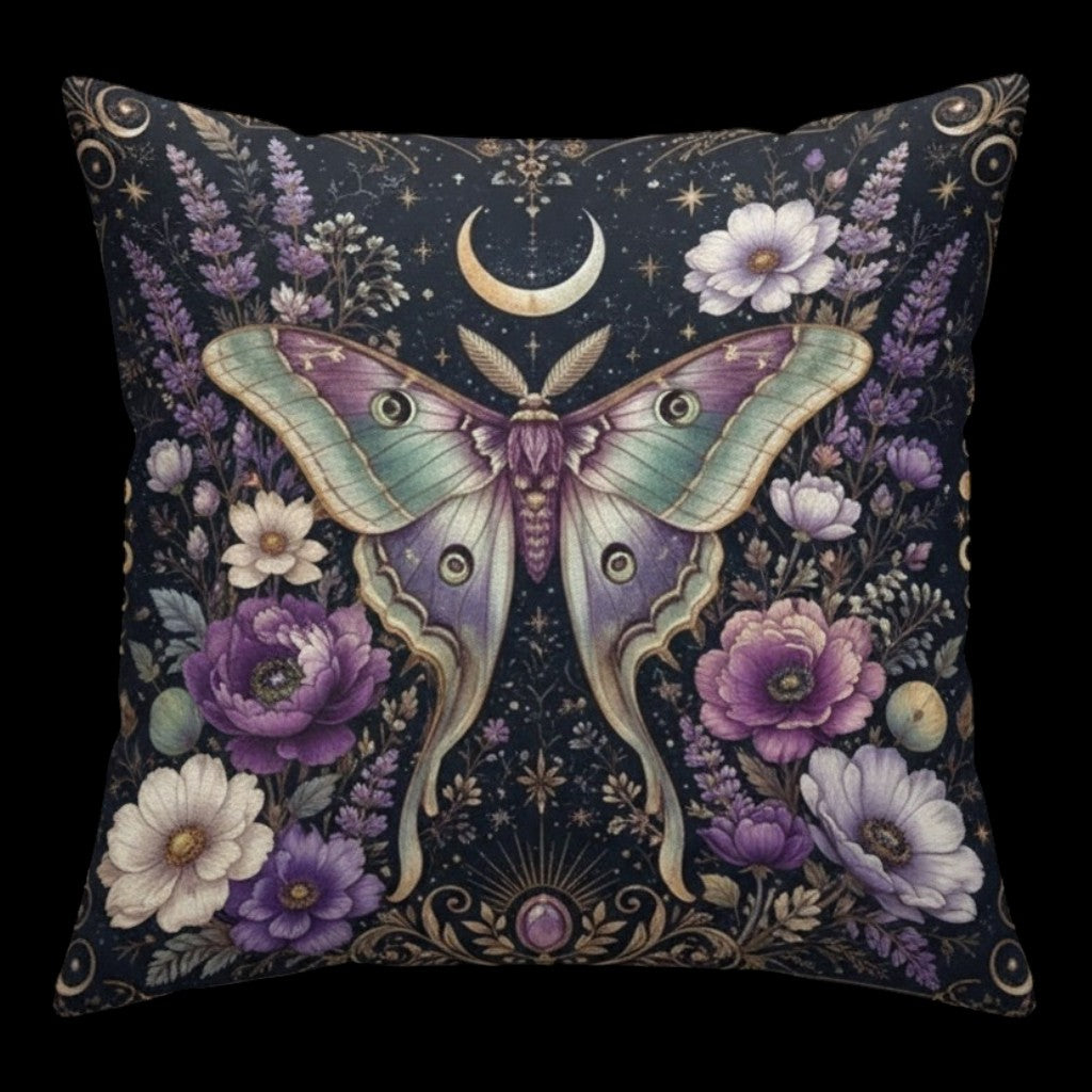 Witchy Motten Gothic Kissen Dekokissen mit Füllkissen 45 x 45 cm schwarz-violett
