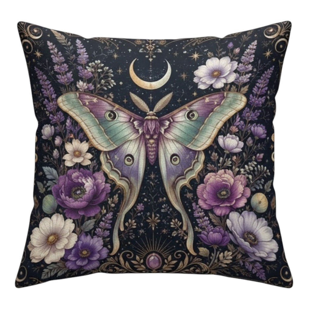 Witchy Motten Gothic Kissen Dekokissen mit Füllkissen 45 x 45 cm schwarz-violett