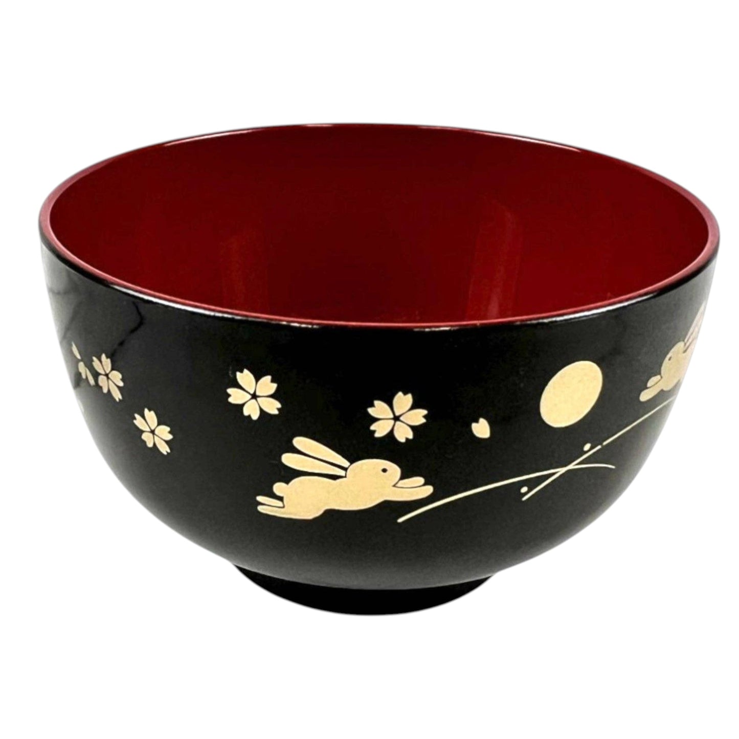 Japanische Suppenschale „Häschen & Mond“ schwarz-rot aus Kunststoff