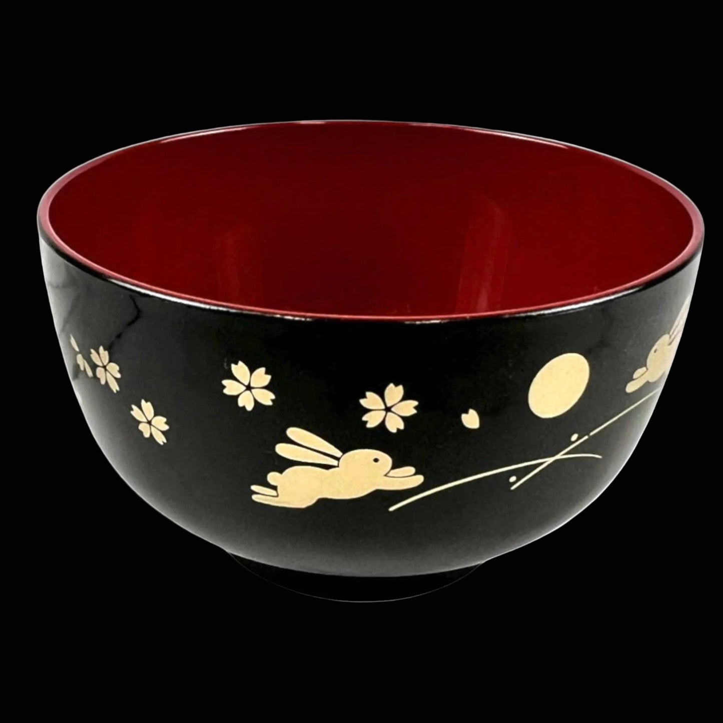 Japanische Suppenschale „Häschen & Mond“ schwarz-rot aus Kunststoff