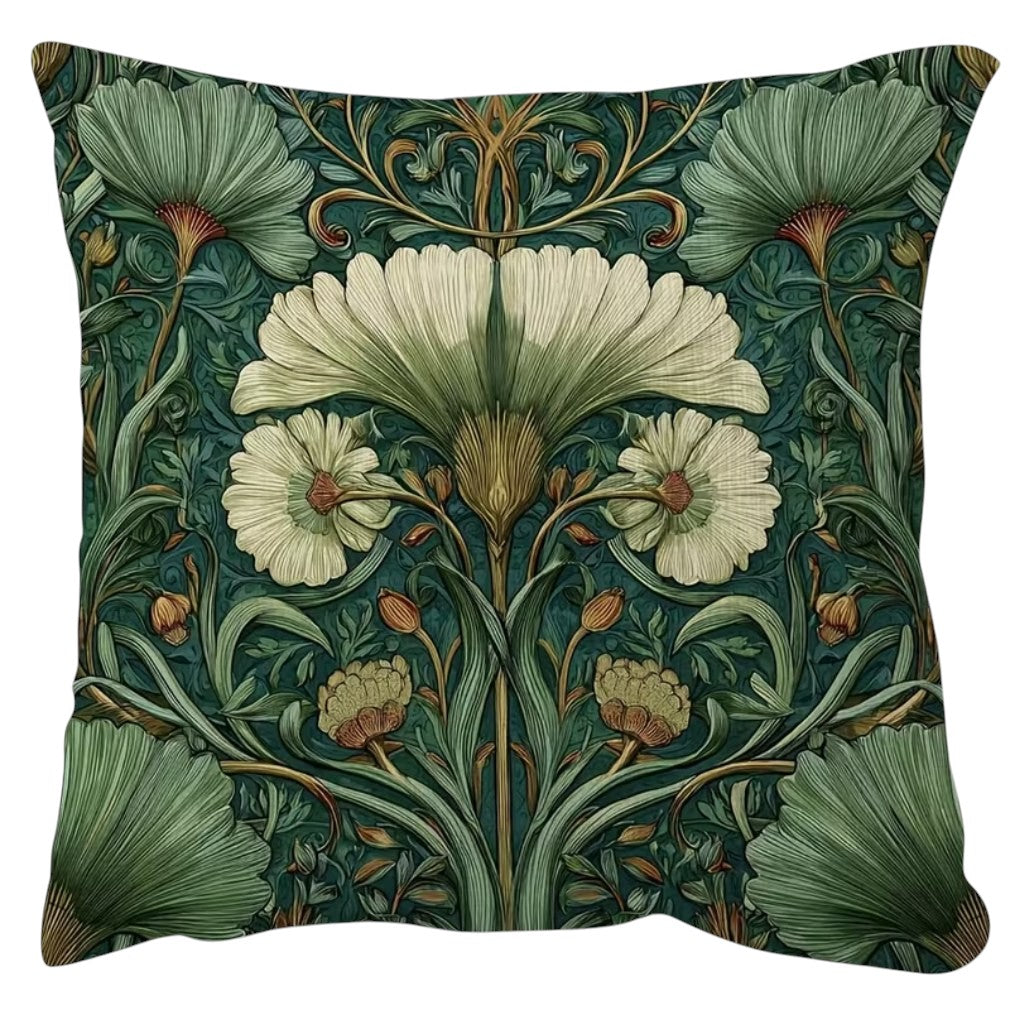 Vintage Kissen William Morris Jugendstil Blumen Grün auf weißem Hintergrund