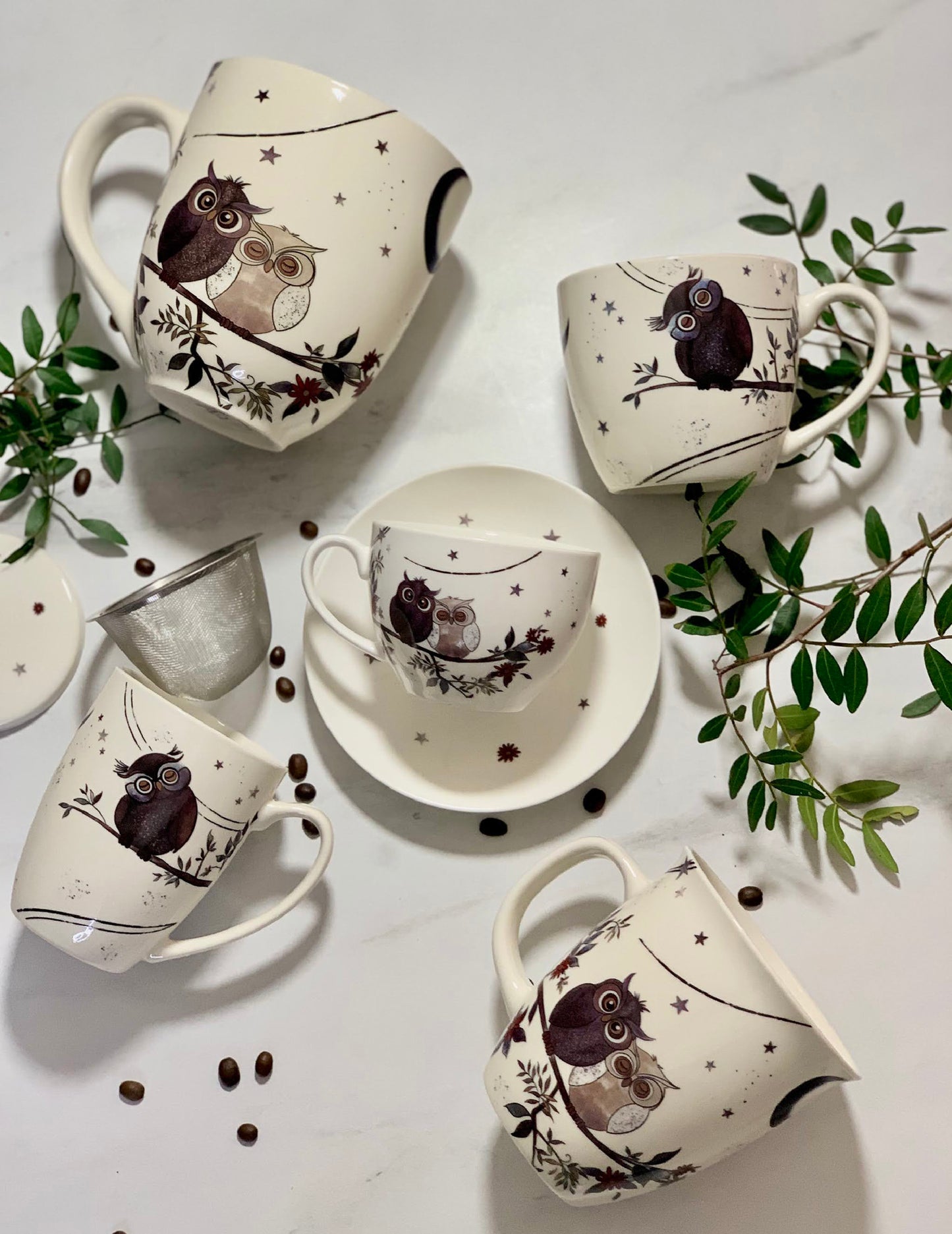 Duo Tasse Eulen Tasse mit Untertasse 250 ml