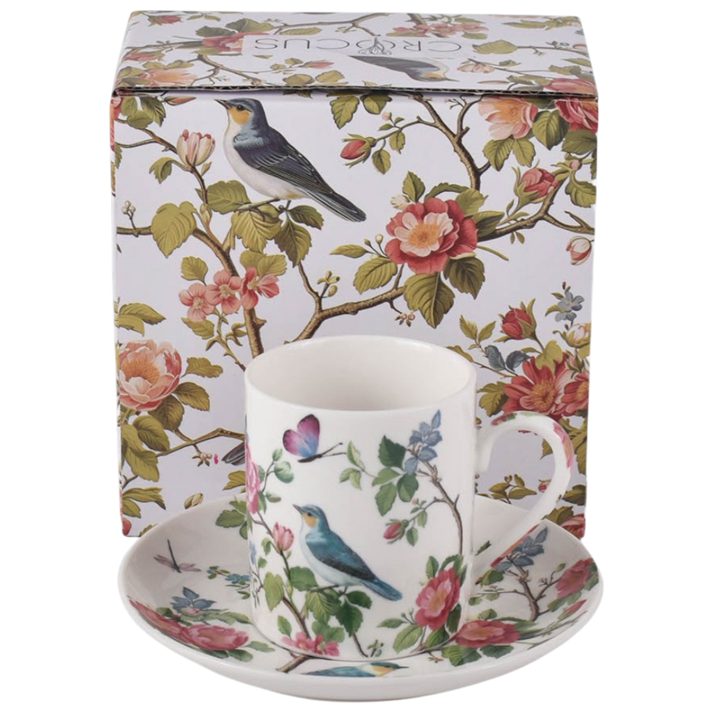Duo Crocus Espressotasse mit Untertasse Vögel auf dem Ast vintage Tasse