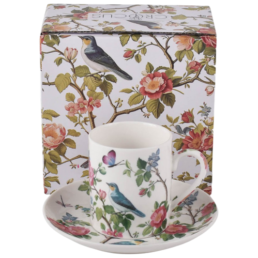 Duo Crocus Espressotasse mit Untertasse Vögel auf dem Ast vintage Tasse