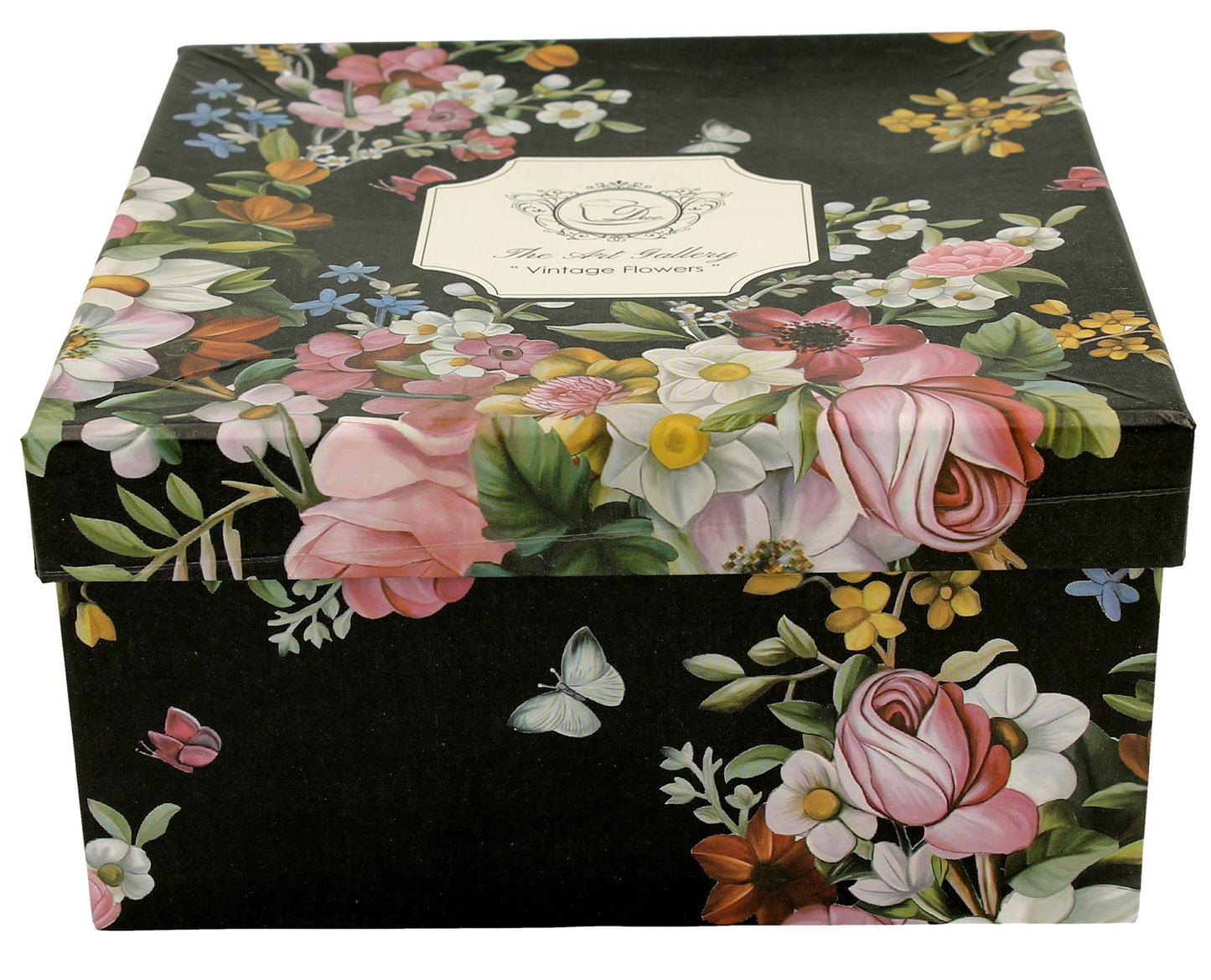 Vintage Duo Tasse mit Untertasse Blumen schwarz