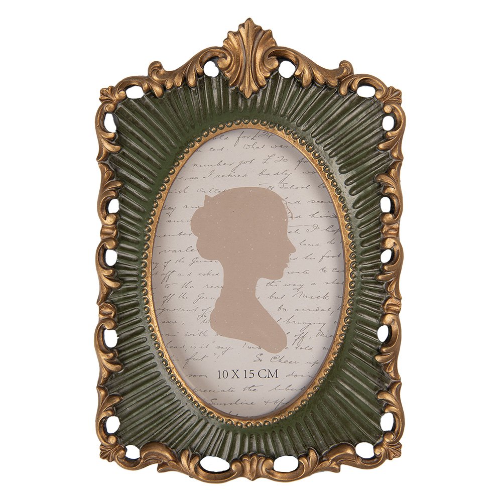 Romantischer Bilderrahmen in grün-gold 10 x 15 cm barock