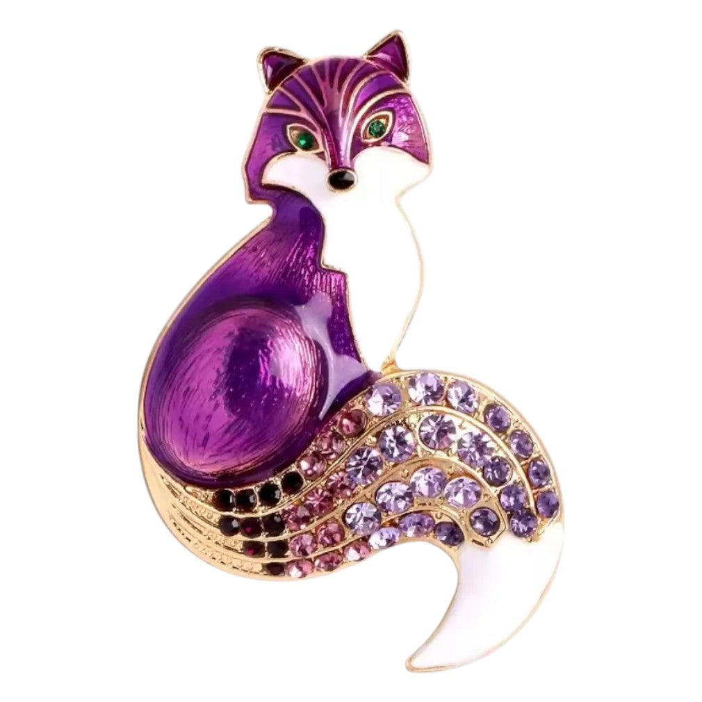 Vintage Fuchsbrosche Violett Emaille – Frontansicht weißer Hintergrund 2