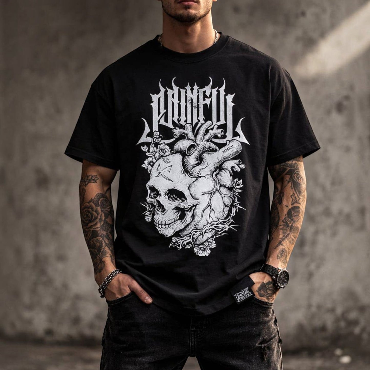 Painful Clothing - Gothic Horror T-Shirt Totenschädel mit Herz