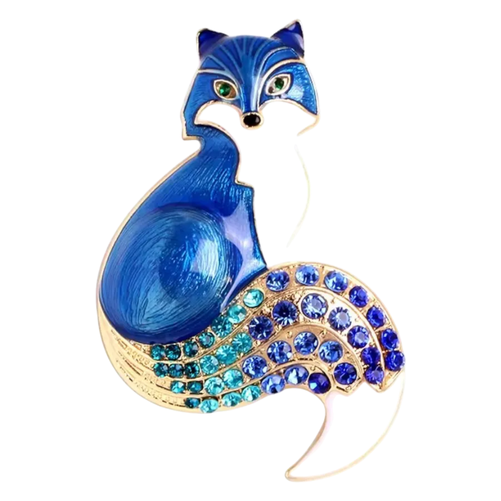 Vintage Fuchsbrosche Blau Emaille – Frontansicht weißer Hintergrund 2
