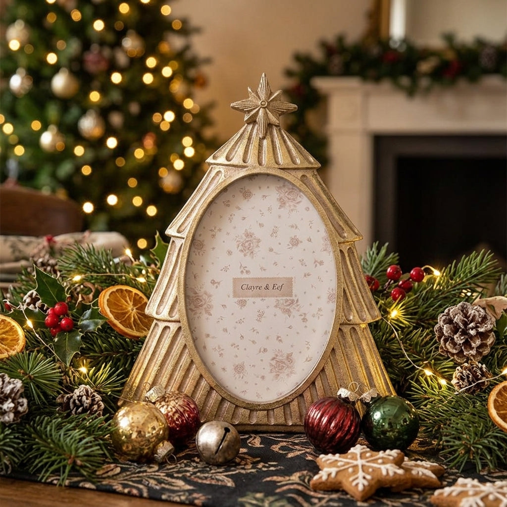 Goldfarbener Bilderrahmen Weihnachtsbaum – vintage 10 × 15 cm