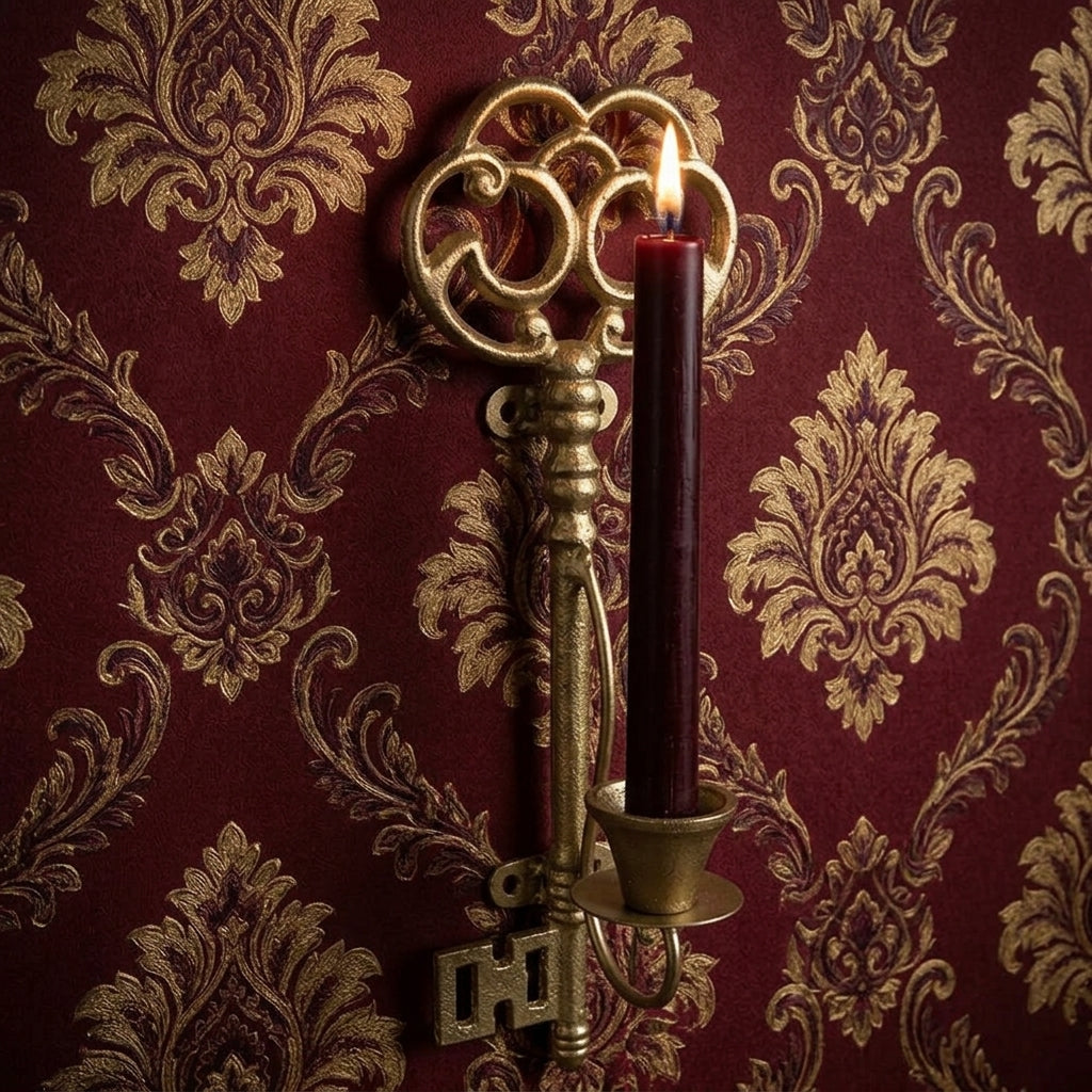 Nostalgischer Wandkerzenhalter Schlüssel Gold vintage 34 cm