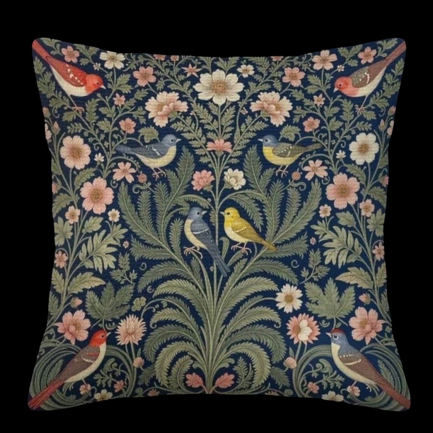 Dekokissen Garden Birds Dark Navy – Freisteller schwarz