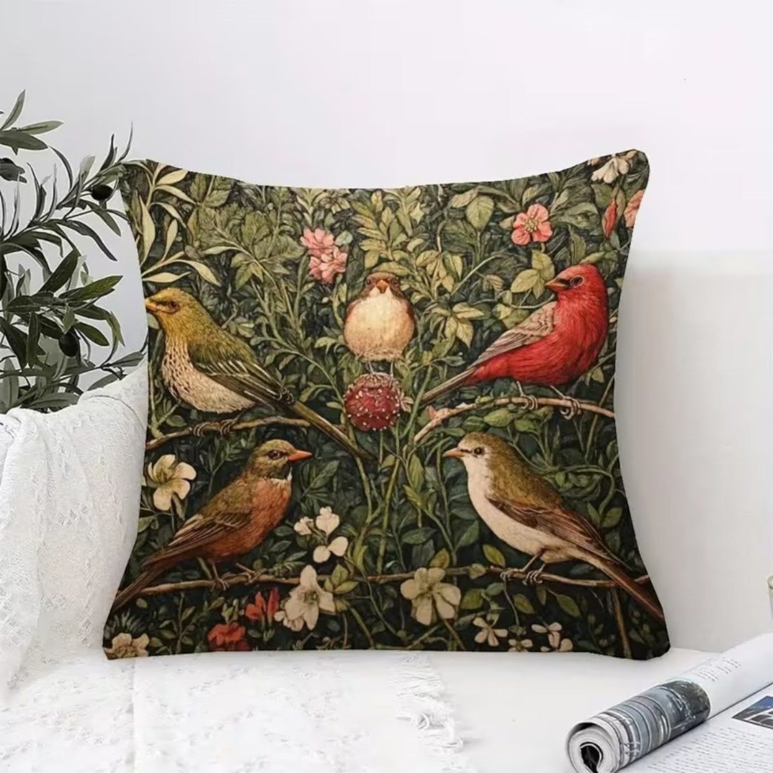Dekokissen Garden Birds Vintage – Freisteller weiß