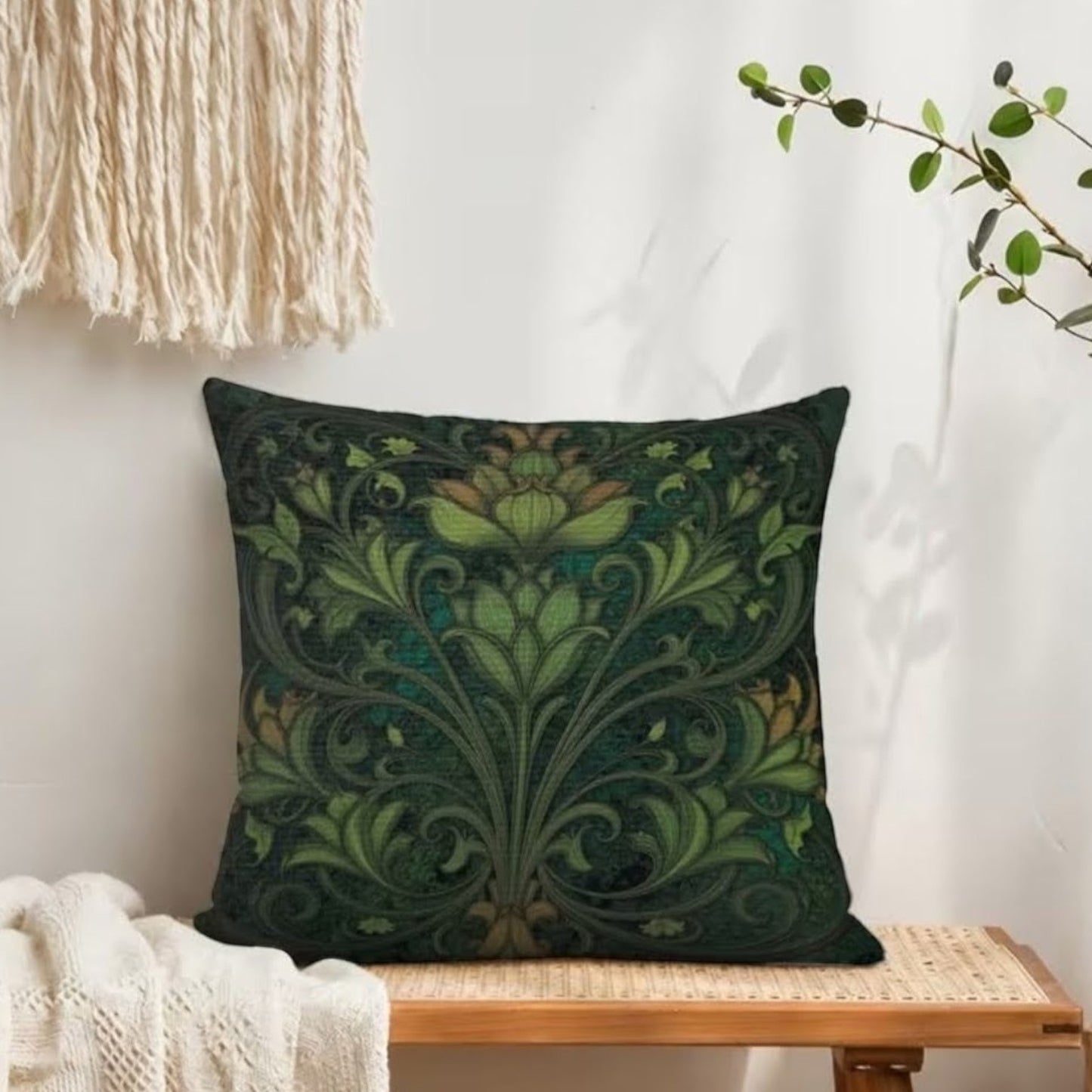 Dekokissen Botanica Vintage 45x45 cm – Grünes Art Nouveau Floralmuster