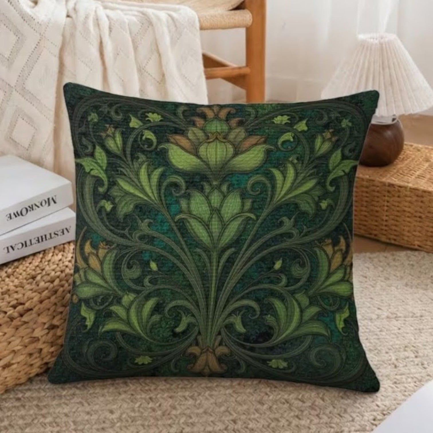 Kissenbezug Botanica Vintage – Lifestyle auf Rattankorb