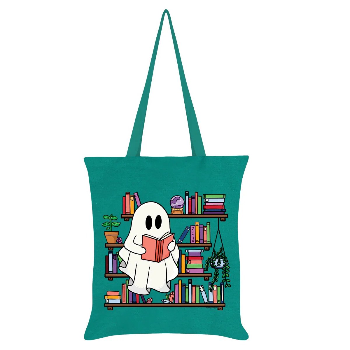 Kawaii Shoppertasche Stofftasche Geist mit Büchern in türkis