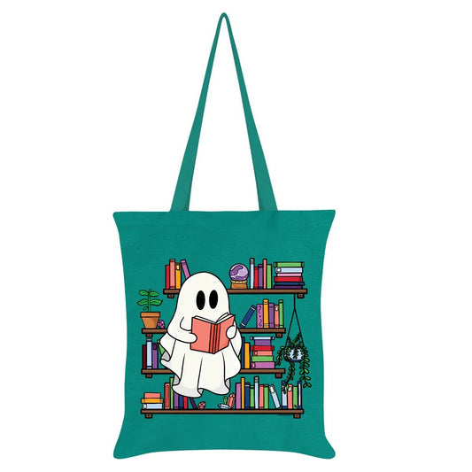 Kawaii Shoppertasche Stofftasche Geist mit Büchern in türkis