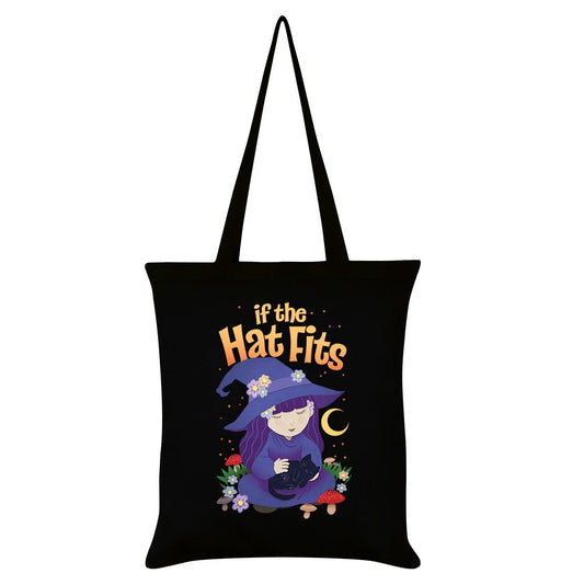 If The Hat Fits – Schwarze Umhängetasche Stofftasche  Hexe mit Katze