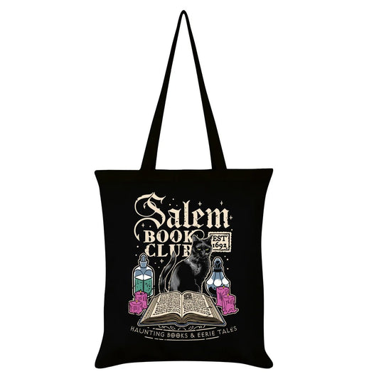 Schwarze Stofftasche Shoppertasche "Salem Book Club" mit Katze