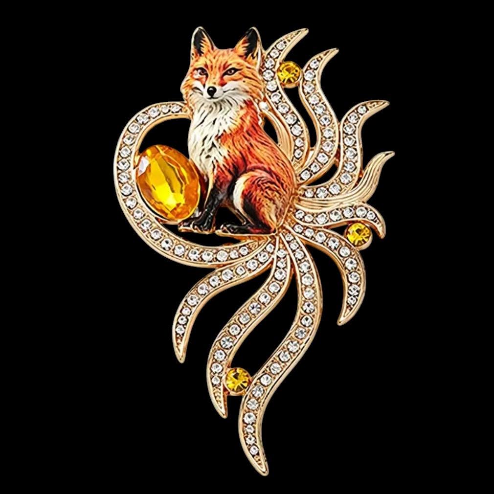 Fuchs-Brosche Gold mit Strass auf schwarzem Hintergrund