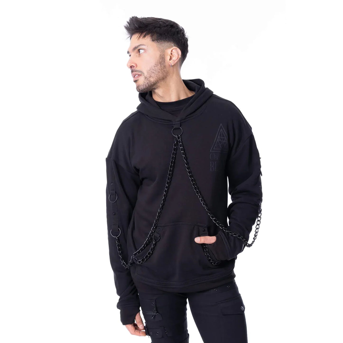 Gothic Herren Hoodie mit Ketten Schwarzdruck Skull Ash Vale Hood