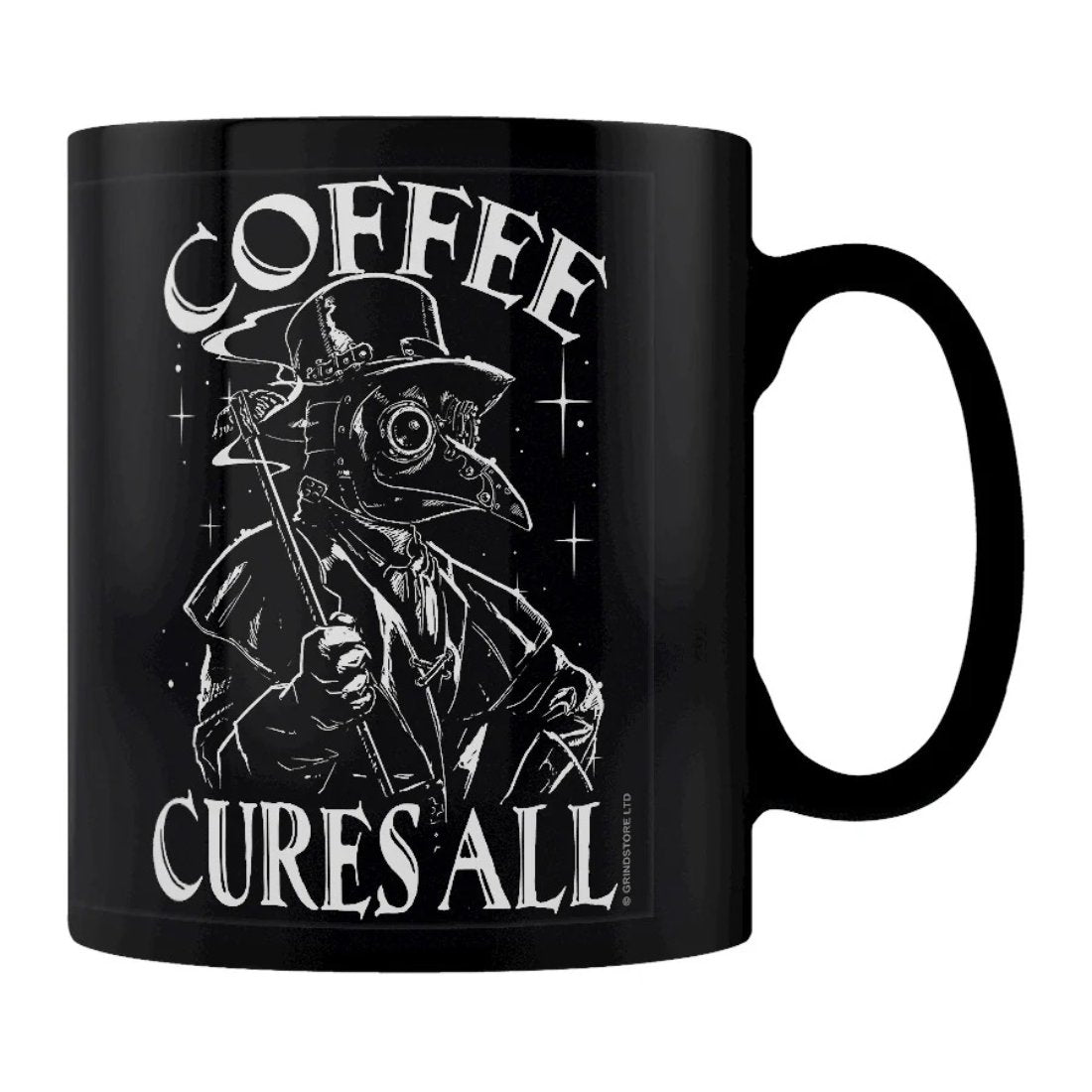 Coffee Cures All - Gothic Tasse Plague Doctor Pestarzt in schwarz