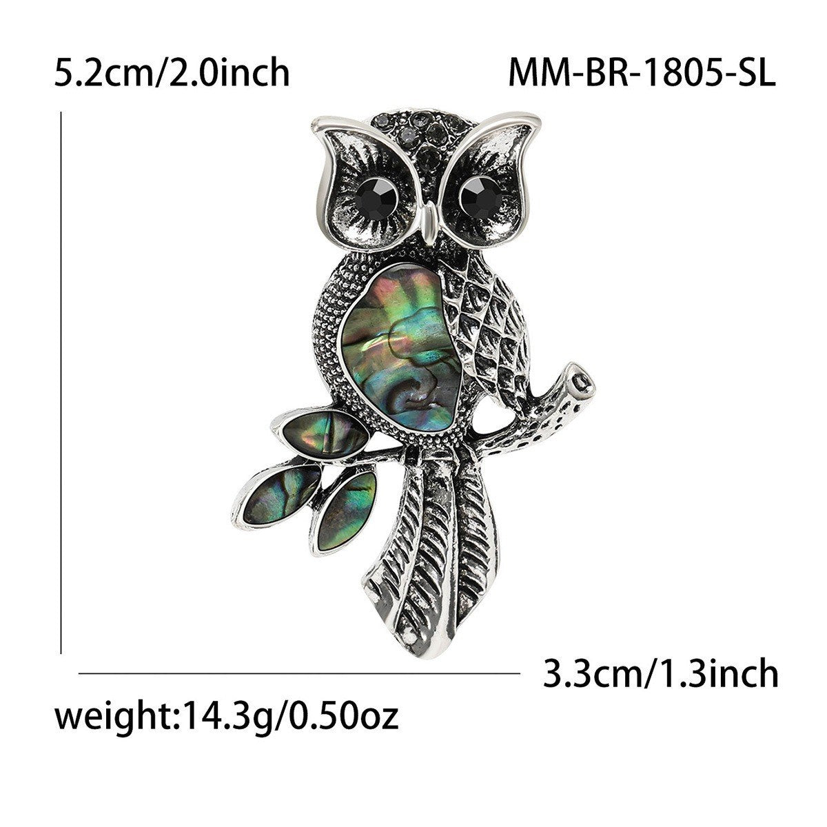 Vintage Eulenbrosche mit Abalone-Einlagen – Maßangaben 5,2x3,3cm, 14,3g