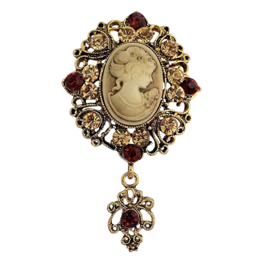 Cameo Brosche Vintage Gold mit Kristallen Detailansicht
