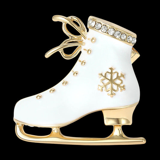 Vintage Schlittschuhbrosche Weiß-Gold – Maßangaben 3,3x3,3cm, 10,2g