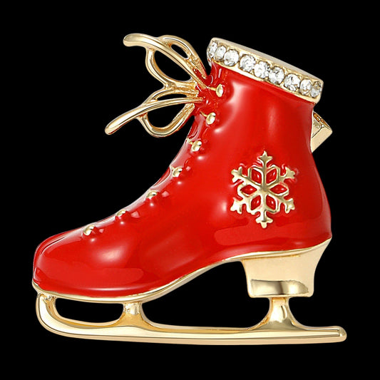 Vintage Schlittschuhbrosche Rot-Gold – Maßangaben 3,3x3,3cm, 10,2g