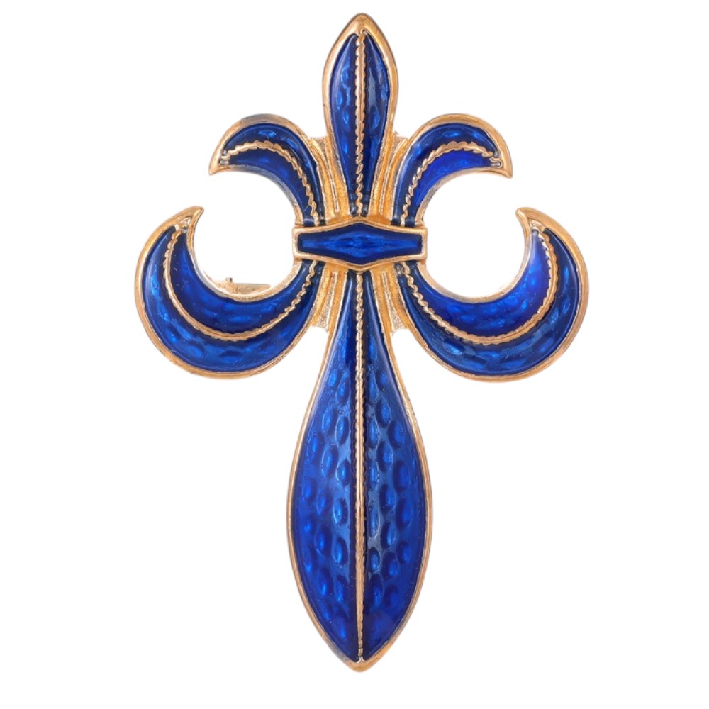 Fleur-de-Lis Brosche – Emaille & Gold königliche Lilie blau-gold