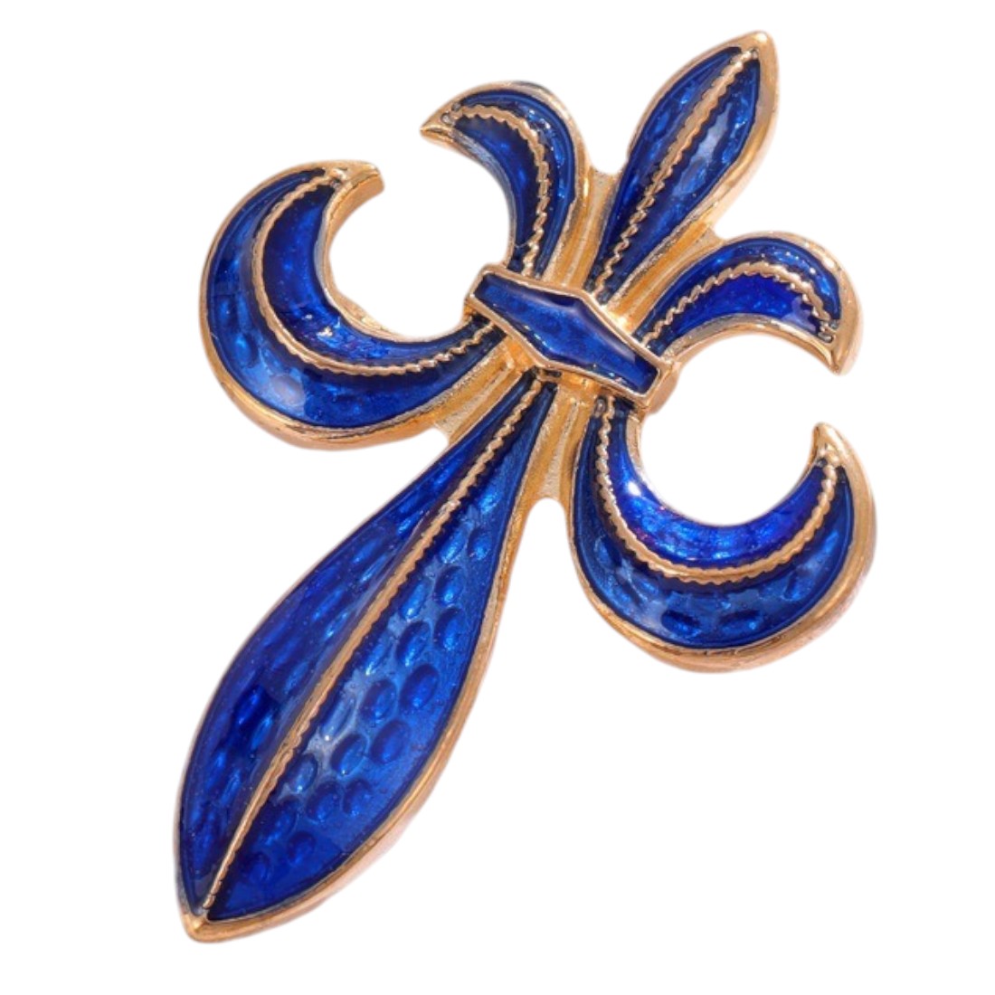 Fleur-de-Lis Brosche blau/gold Seitenansicht