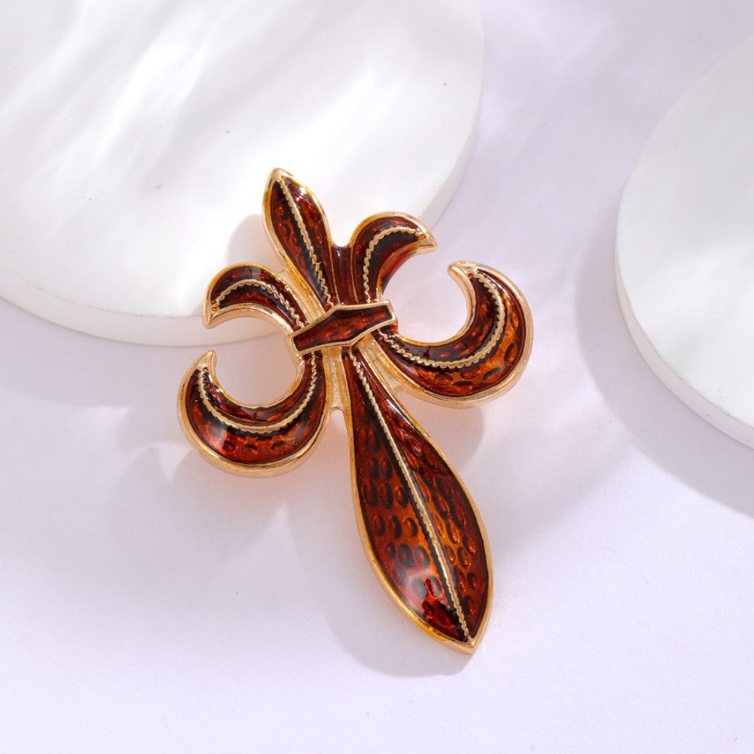 Königliche Fleur-de-Lis Brosche Lilien Schmuck vintage dunkelrot - gold