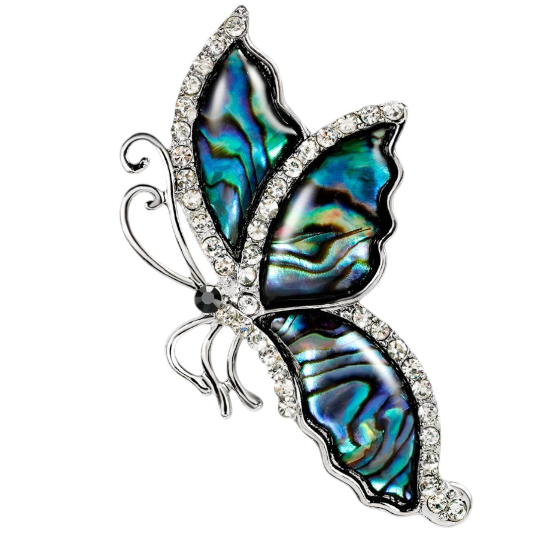Schmetterling Brosche Abalone Strass weißer Hintergrund