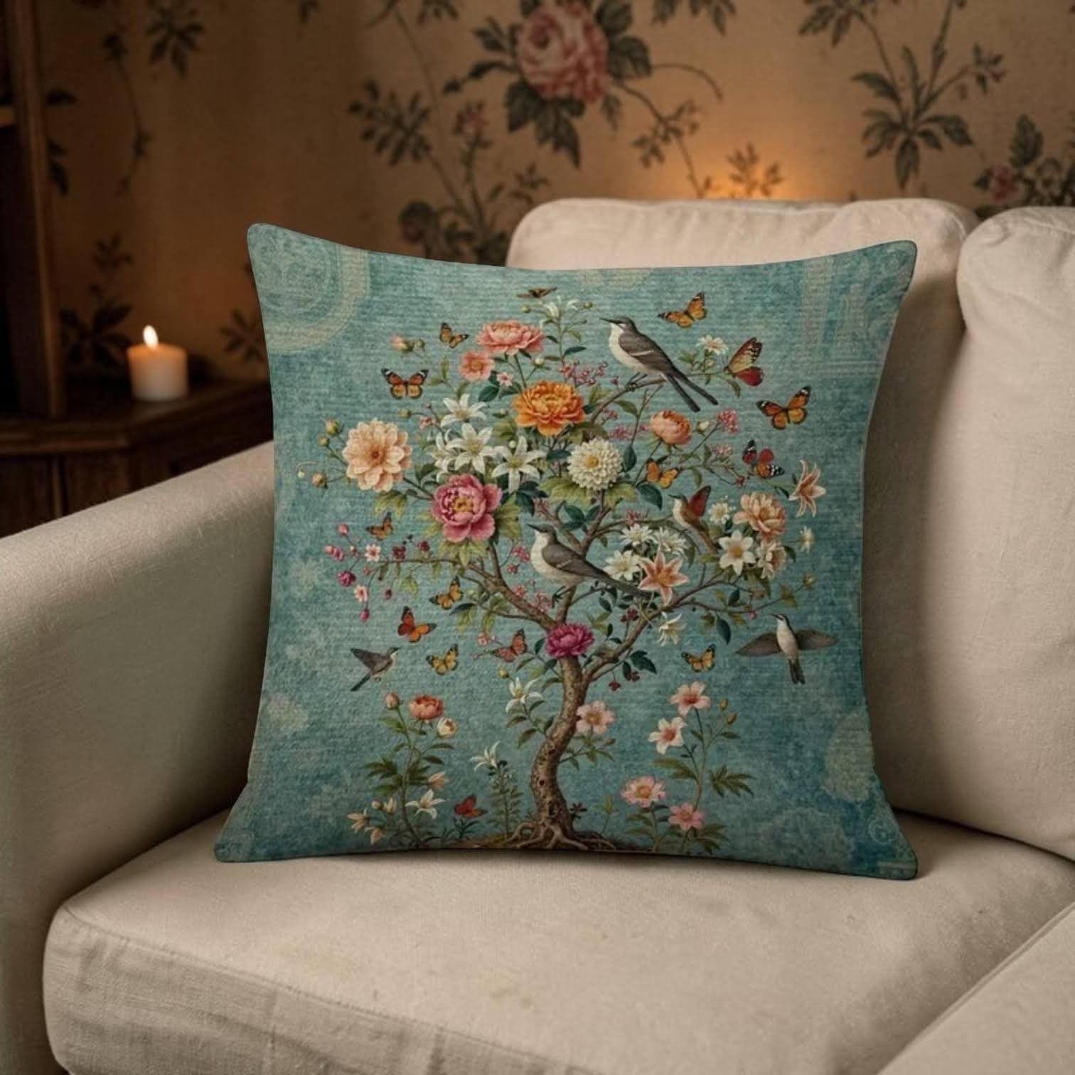 Dekokissen Chinoiserie Lebensbaum – Lifestyle Boho Rattan