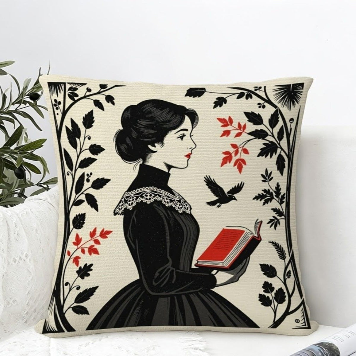 Dekokissen Victorian Reader – Lifestyle Rattan-Bank mit Makramee