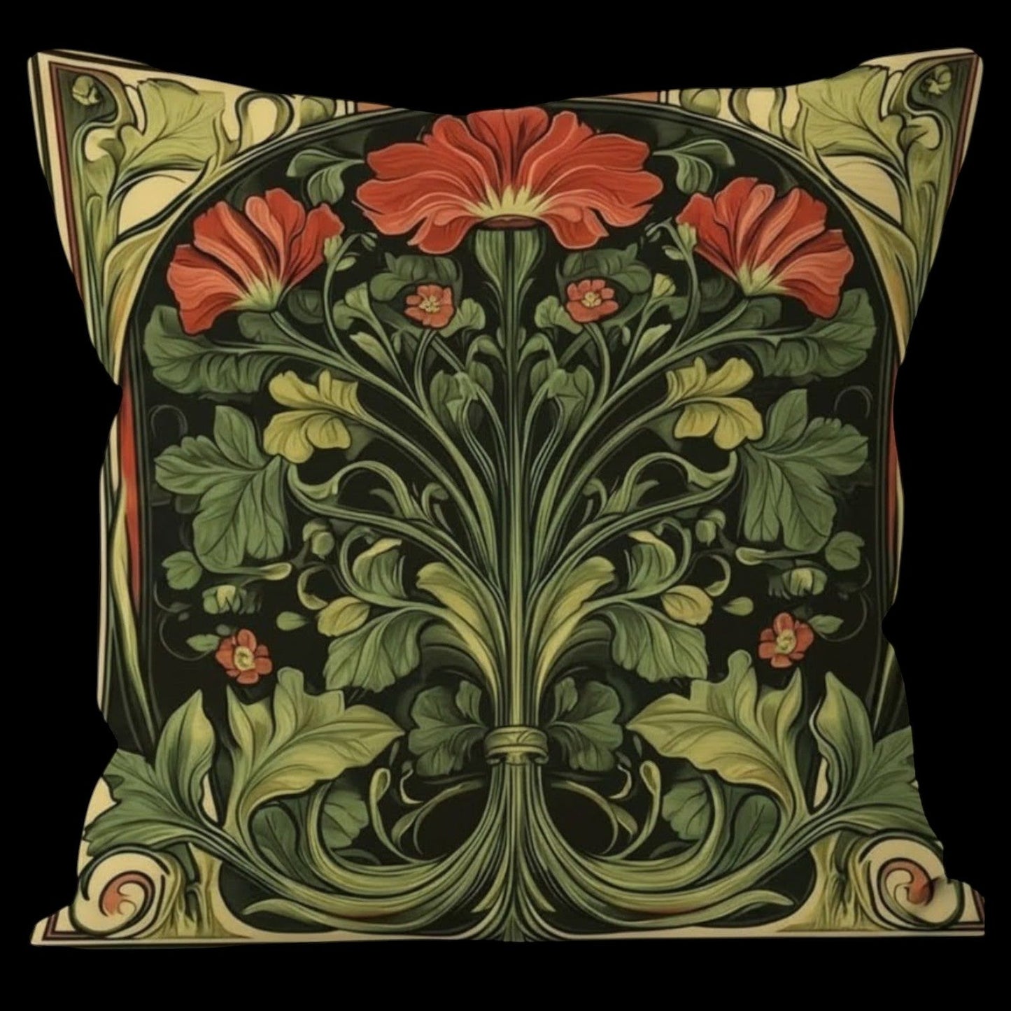Dekokissen Dark Poppy Jugendstil – Freisteller schwarz