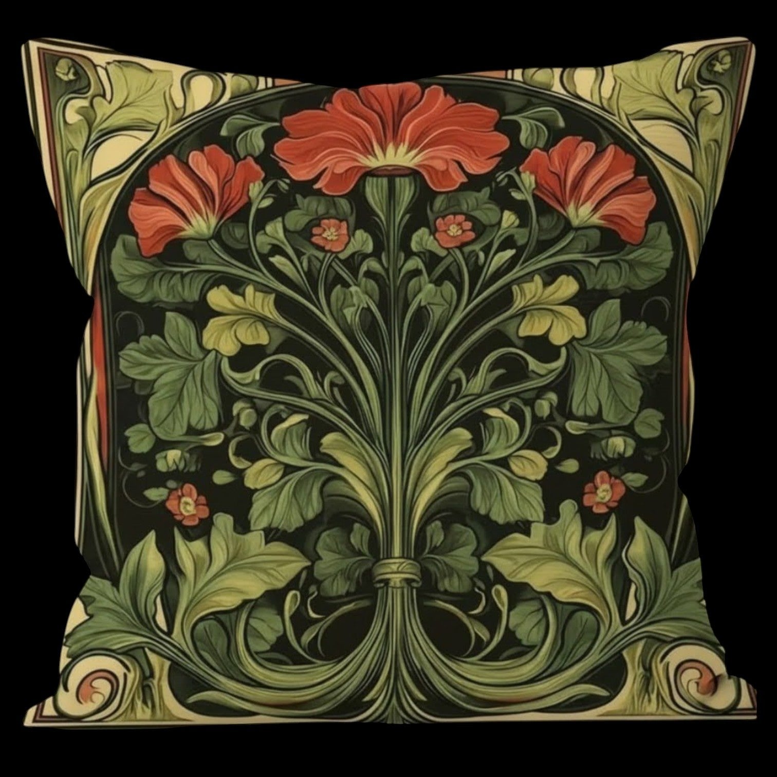 Dekokissen Dark Poppy Jugendstil – Freisteller schwarz
