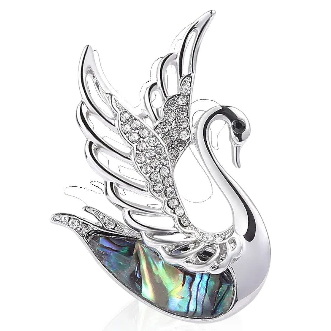 Vintage Schwanenbrosche Abalone Silber – Frontansicht weißer Hintergrund 3