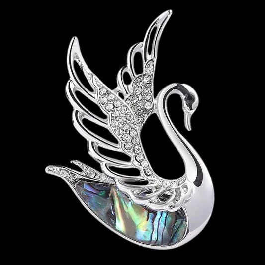 Vintage Schwanenbrosche Abalone Silber – Frontansicht weißer Hintergrund 4