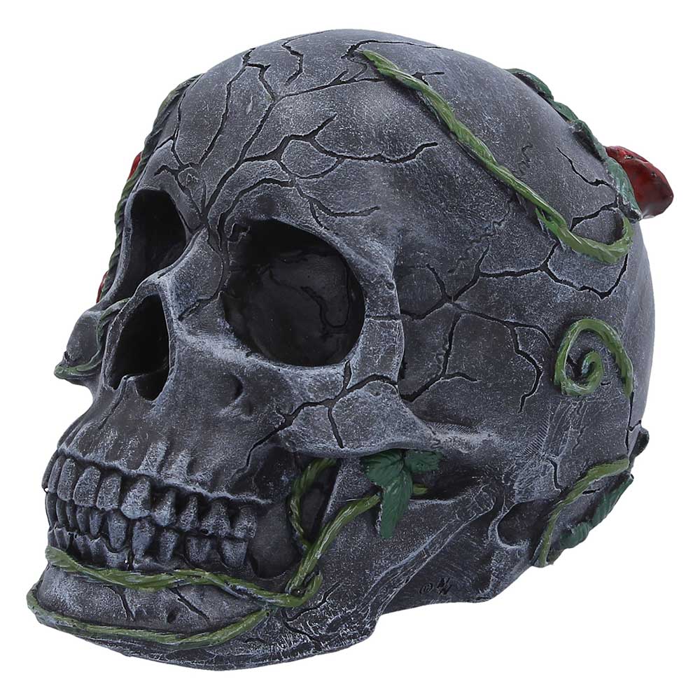 Twilight Bloom – Kleiner Totenschädel mit roten Rosen Gothic Dekofigur Skull 15 cm
