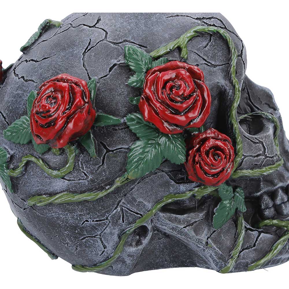 Twilight Bloom – Kleiner Totenschädel mit roten Rosen Gothic Dekofigur Skull 15 cm