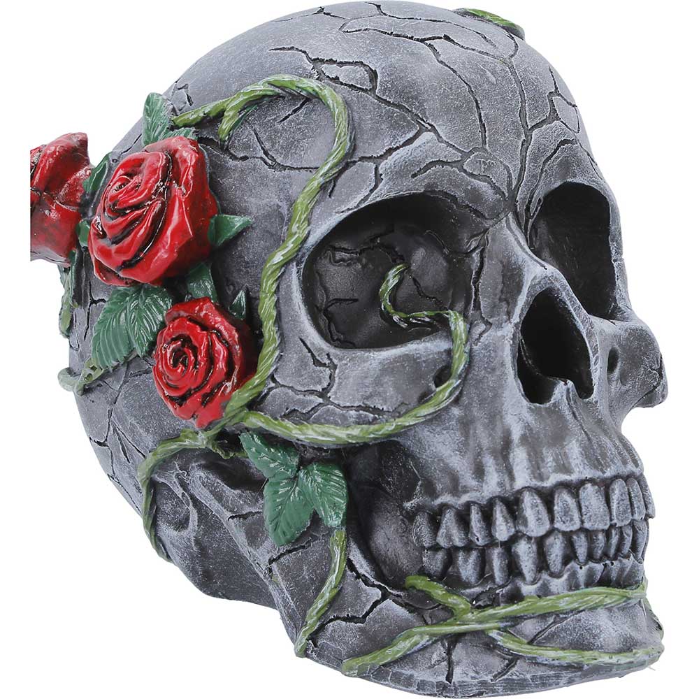 Twilight Bloom – Kleiner Totenschädel mit roten Rosen Gothic Dekofigur Skull 15 cm