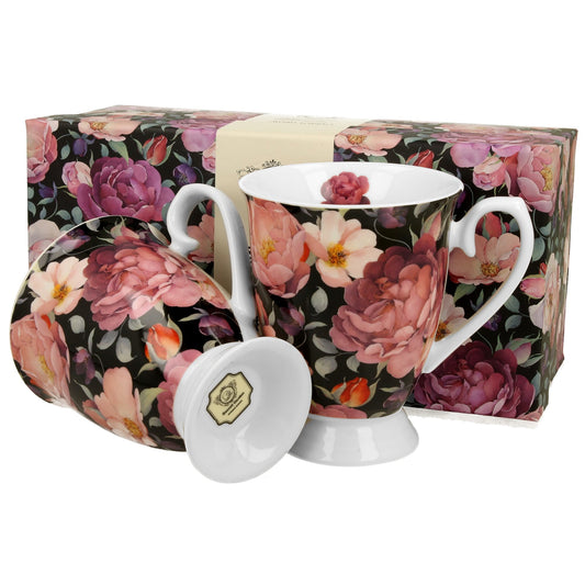 Vintage Duo Tassen Set englische Rose bordeaux