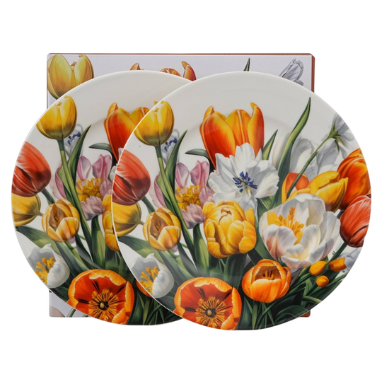 DUO Porcelain 2er-Set Dessertteller Teller Tulpen 5 O'Clock Collection