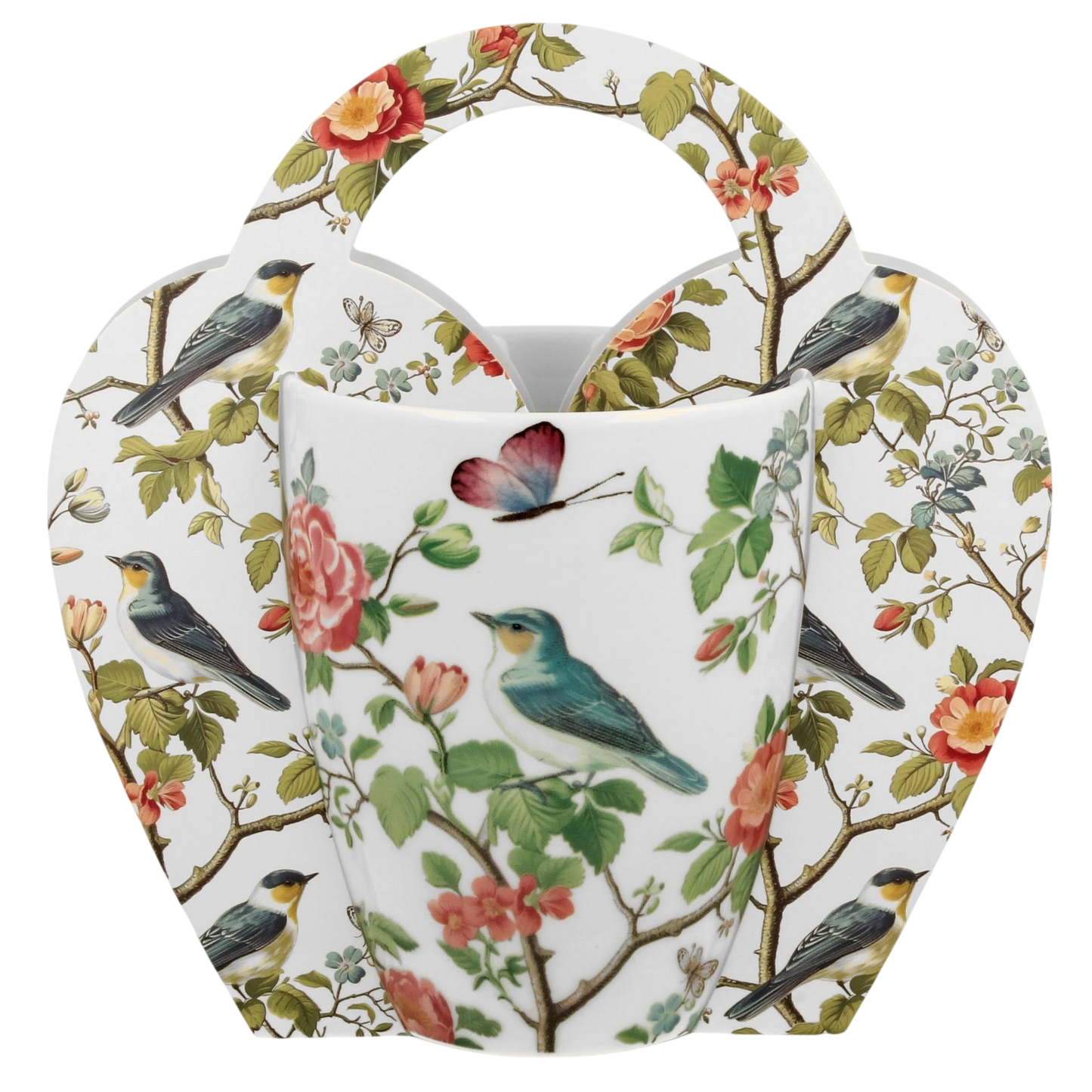 Duo Tasse Crocus Porzellanbecher Vögel & Rosen 350ml im Herzkörbchen