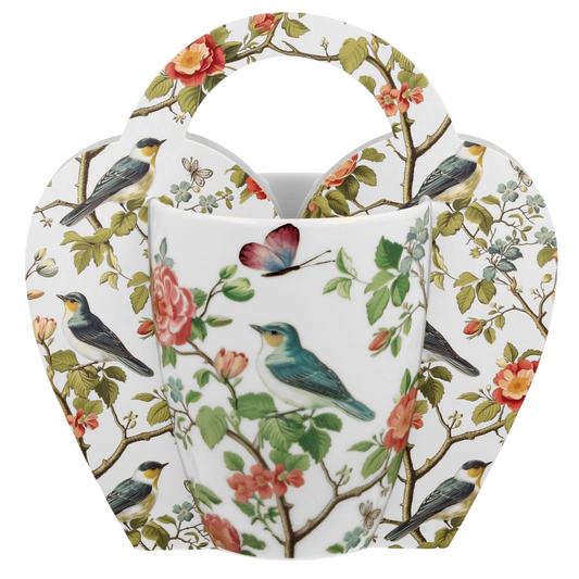 Duo Tasse Crocus Porzellanbecher Vögel & Rosen 350ml im Herzkörbchen