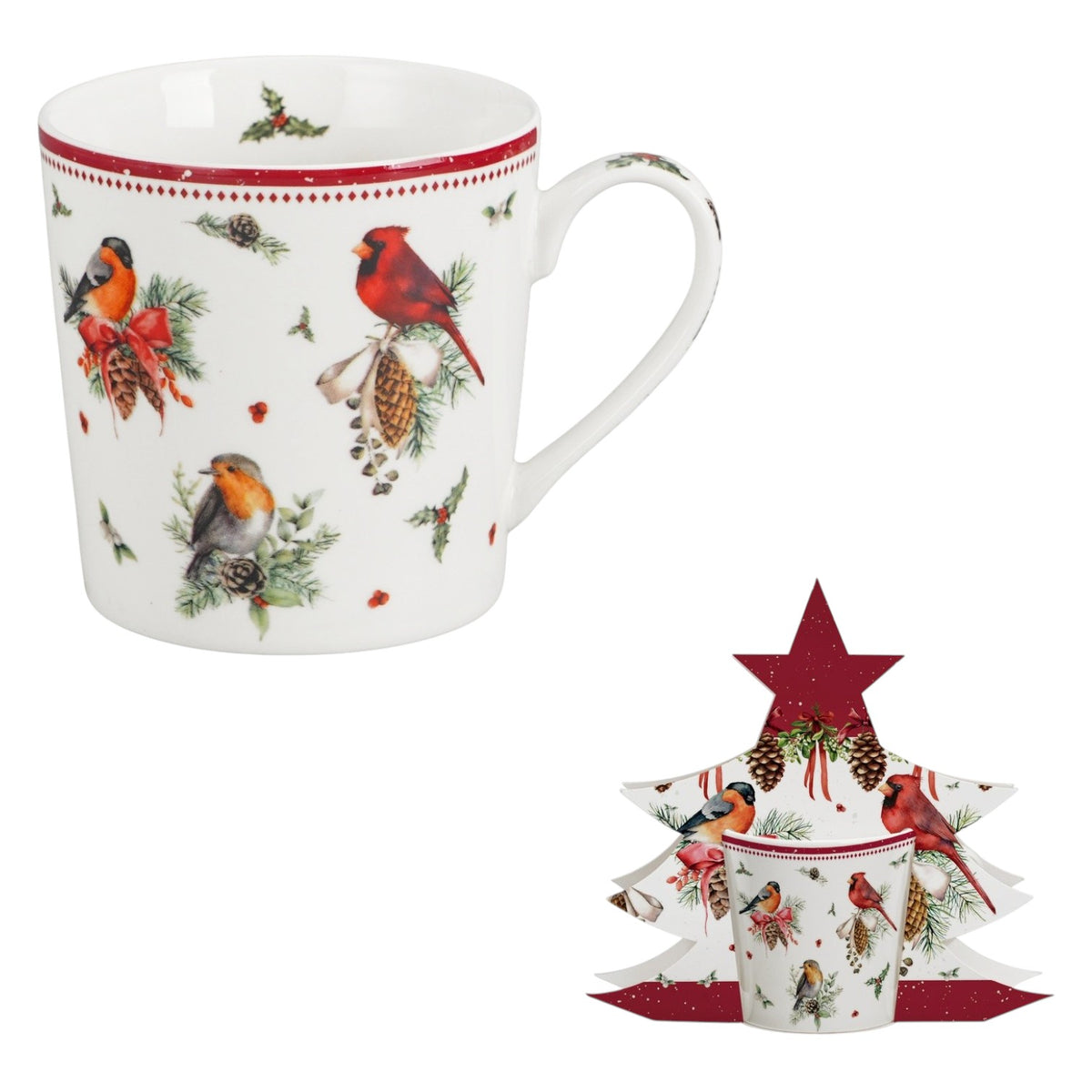 Vintage-Weihnachtsbecher „Birds of Winter“ 360 ml Vogel Tasse Duo